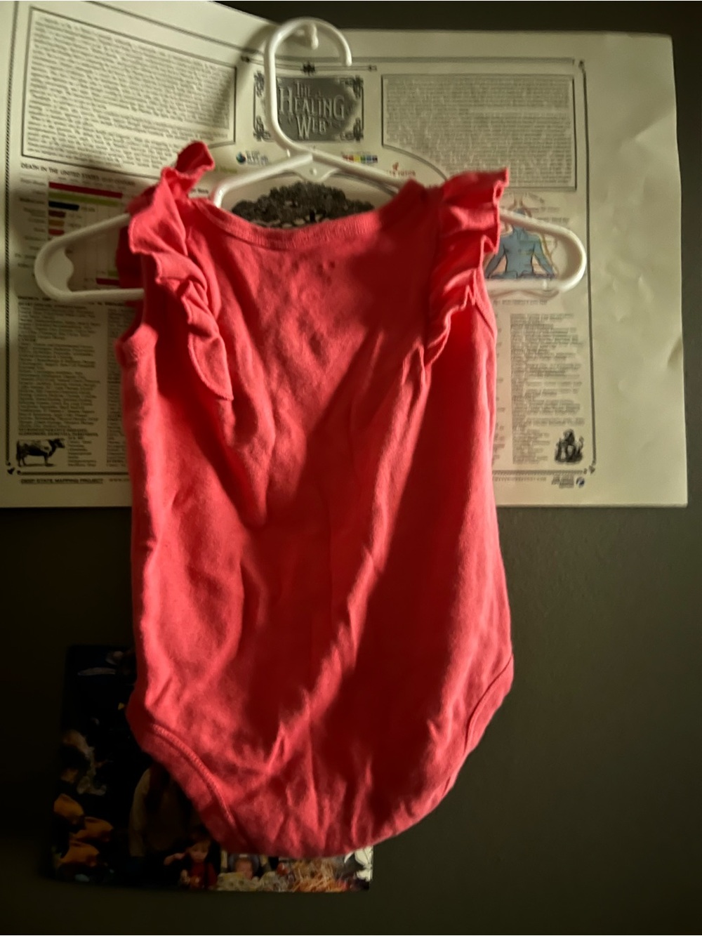 Coral Ruffle Shoulder Girls Bodysuit